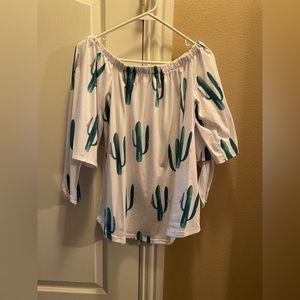 Super cute off the shoulder cactus blouse!